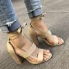 2018 أزياء المرأة صنادل أحذية عالية الكعب السيدات الصيف الصليب الشريط أنثى جولة رئيس الكعوب الصنادل شحن مجاني w205