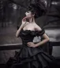 Gothic Black Wedding Dresses Ball Gown Off Ombro Ruffles Drapeado Em Camadas Saia De Luxo Do Vintage 2019 Vestidos De Noiva Personalizado Plus Size