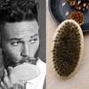 New Boar Hair Bristle Beard Mustache Brush Military Hard Round Wood Handle Antistatic Peach Comb Hairdressing Tool for Men gi8423131