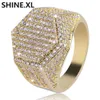 Anneau de mode Copper Gold Silver Color plaqué Full Iced Out Zircon Hexagonal Anneau avec 7891011 Size9628476