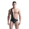 Seksi Erkek Siyah Patent Deri Damaşları Tulum Tulum Ince Bel Bodysuit Erotik Eşcinsel Stripper Kolsuz Bluz Underqwear Erkekler için Vücut Takım Elbise