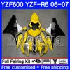 Cuerpo + tanque para YAMAHA YZF R 6 YZF 600 YZF-R6 2006 2007 Marco 233HM.27 YZF-600 amarillo brillante caliente YZF600 YZFR6 06 07 YZF R6 06 07 Kit de carenado