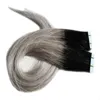 1B Zilver Grijze Ombre Skin Inslag Tape Extensions 100g Rechtgrijs Haar 40 Stuk PU-tape in menselijke haarextensies