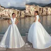 2019 Elihav Sasson Vestidos De Noiva De Cetim Branco Uma Linha de Vestidos de Noiva V Neck Sweep Train Custom Made Vestido De Noiva