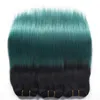 Human Hair Weaves Ombre Green Straight Hair 3 Bundle Deals 1B Green Peruvian Virgin Hair Extension Green Ombre Weaves Fast Shipping For Sale