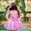 Moda Dantel Aplikler Çiçek Kız Elbise Jewel Boyun İnciler Kanat Yaylar Tül Ayak Bileği Uzunluğu Kız Pageant Elbise Toddler İlk Communion Abiye