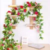 2.45m Długi Jedwabny Róża Kwiat Ivy Vine Liść Garland Wedding Party Dekoracja domu