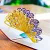 3D Peacock pop up greeting card laser cutting Retro envelopes postcard hollow carved handmade Thank you invitation card Kirigami Origami
