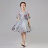 Elegant broderi Tulle Flower Girl Dress Party Kids Pageant Gown Princess Bröllopsklänning Girls Floral First Communion Dresses