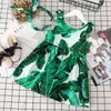 Baby tjejer grönt blad tryck strand klänning barn blommig banan blad suspender prinsessan klänning 2018 sommar boutique barn kläder