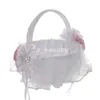 Cesta de flores de boda blanca con elegantes cestas redondas de satén y rosa para niña, decoración de favores H5634