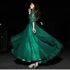 Oszałamiające suknie wieczorowe Dark Green Długi Prom Dress Zipper Back Pleys Tulle z Shining Corading Koronki Aplikacja Suknie wieczorowe Plus Size