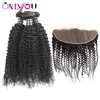 Malaysian Kinky Curly Deep Body Wave Straight Virgin Hair 3/4 Bundles with Frontal Ear to Ear Brazilian Human Hair Bundles with Closure