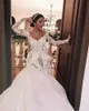 Robes de mariée sirène à manches longues hors épaule tulle 3D appliques florales perles robes de mariée vintage de luxe avec train détachable grande taille