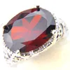 LUCKYSHINE 925 Sterling Silver Plated Ellipse Red Garnet Rings For Women Zircon 12*16 mm Claw Holiday Gift Rings