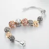 18K Rose Gold Plated Heart Charms European Beads Armband för Pandora 925 Silver Snake Chain Armband för kvinnor Partihandel