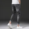 2018 sommer Dunkelgrau Distressed Männer Jeans Neun Stretch Jeans Slim Fit Denim Hosen Männer Zipper Fashion6493173