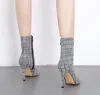 Botas xadrez das mulheres 2018 outono e inverno new pointed manta salto alto sexy party casual botas femininas formais