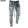 Slim Fit Ripped Jeans Mężczyźni Cześć Street Hip Hop Męskie Spodnie Denim Joggers Spodnie Otwory kolanowe Umyte Zniszczone Dżinsy