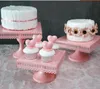 Pink and White Colors square Openwork Lace metal Cupcake stands wedding party cupcake