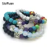 Braccialetto in argento antico per cani carini 7 colori Chakra Healing Beads Lava Braclet per donne uomini meditazione yoga