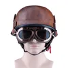 Leather German Style Retro and Vintage Half Open Face DOT Approved Motorcycle Helmet With Visor for Man and Woman306n5190991