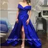 Royal Blue Off Shoulder Vestido de noche Pierna plisada larga Split Prom Maxi vestidos Mujeres Vestidos de fiesta formales por encargo Tallas grandes para Fat Lady