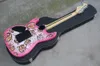 Pink Electric Guitar with Flower Pattern,SSS Pickups,Transparent Pickguard,Maple Fretboard,Can be Customized as Request