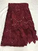 5Yards/pc Wonderful wine french guipure lace fabric embroidery african water soluble lace with beads for dress QW31