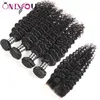 Brazilian Virgin Straight Body Wave Deep Kinky Curly Human Hair Weave 4 Bundles with Closure 13x4 Lace Frontal to Ear