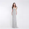 Gratis Verzending Nieuwe Zilvergrijs Sexy High Fashion Champagne Lange Avondjurken Fishtail Ball Party Prom Dresses HY082