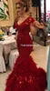 Red Sexy V Neck Mermaid Special Occasion Dresses Plus Size Balck Girl Prom Dresses Long Kleider Evening Gowns Dresses Real Samples 2019