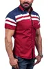 Summer Male American Style Shirts for Mens Fashion Casual Short Sleeved Shirts Wine Red Men Clothing M-4XL