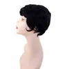 Brasiliansk jungfrulig mänsklig hår Inget spetsar främre peruker Glueless Short Bob Machine Made Wigs Wavy With For Black Women