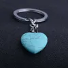 Natural Crystal Stone Heart Forma Pingente Chave Cura Curing Chaveiros Para As Mulheres Homens Jóias Saco Decoração