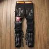 Casual Men's Jeans pants Slim Straight Side Multi-Pocket 3D Letter Printed Dyeing Black Unstretched plus size