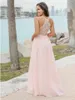 Eleganckie różowe długie szyfonowe sukienki na wiejskie sukienki druhny Summer Beach Formal Maid of Honor Suknie