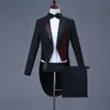Adult Swallowtail Men Suits Black White Rhinestones Tailcoat Bar Singer Stage Costume Magician Prom Host Wedding Chorus Blazers Stage Outfit