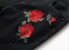 Jeans de bordado rosa qualidade moda azul preto machos machos calças finas