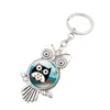 Atualize a antiga coruja prata forma de vidro Cabochon Key Rings Holder Keychain Bag Hangs Fashion Jewelry Will e Sandy