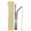 8.5 " Reusable Metal Straw Set Stainless Steel Straw Set with Cleaning Brush Linen Bag Packing 4+1 Free Combination straight bend DHL