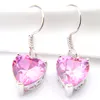 LuckyShine mode femmes boucle d'oreille rose Kunzite gemmes amour coeur Cz Zircon 925 cadeau de mariage balancent bijoux conceptions 12 paires