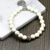 Bracelet en perles de Howlite blanches de 8mm, perles de Yoga, gourde Mala, Bracelet de prière pour la méditation, pendentif arbre de vie pour femmes