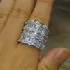 Size5-10 Luxury Jewelry Handmade 925 Sterling Silver Princess Cut Wide Ring White Sapphire CZ Diamond Gemstones Women Wedding Band Ring Gift