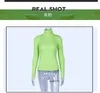 New design womens autumn sexy bodycon tunic turtleneck long sleeve neon color thread cotton knitted tops sweater pullover shirts
