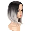 Women Short Grey Wig Heat Resistant Straight Full Black Ombre Hair Cosplay US