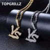 TOPGRILLZ HipHop Rame Oro Argento Colore Iced Out Micro Pave CZ Nunchaku Ninja Ciondolo Collana Charm Per Uomo Donna Regalo