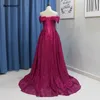 Hot Pink Fuchsia Bling Prom Dresses Dubai Long Off Shoulder Arabic Evening Party Gowns Elegant Gold Sequins Formal Dress