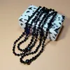 factory price Elegant necklace 130cm long black faceted 6-12mm glass crystal sweater chain fashion jewelry