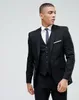 Black Mens Passar Slim Fit Back Vent Groomsmen Bröllop Tuxedos Tre bitar för män Blazers Notched Lapel Prom Suit (Jacka + Vest + Byxor)